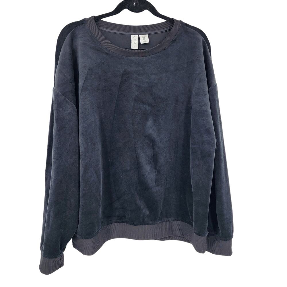 Joie Women's Black Velour Soft Long Sleeve Pullover Crewneck Sweater Size XL